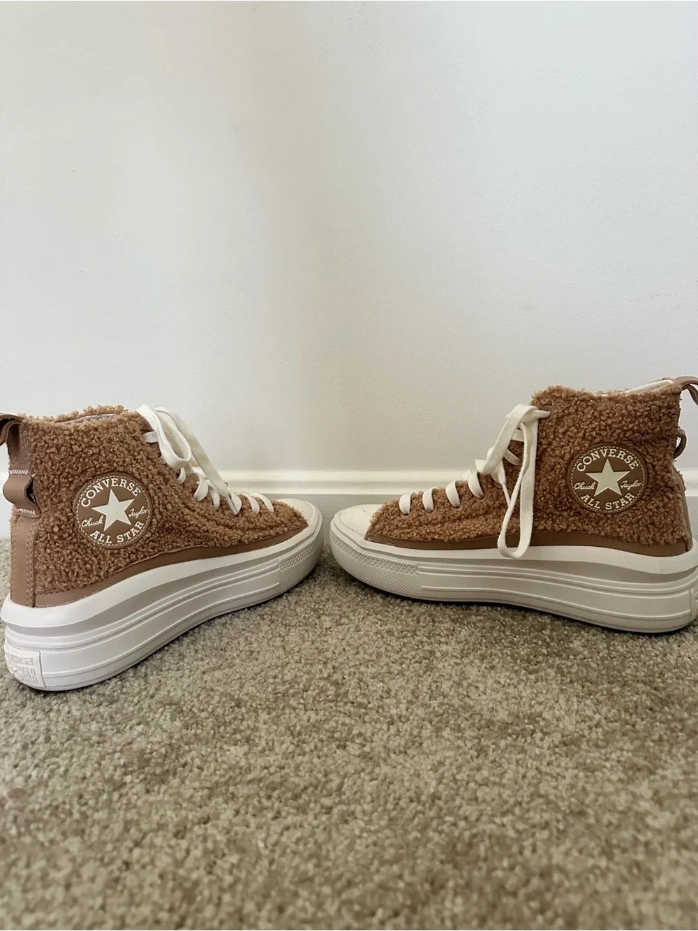 Converse Women’s High-Top Platform Sherpa Sneakers in Brown